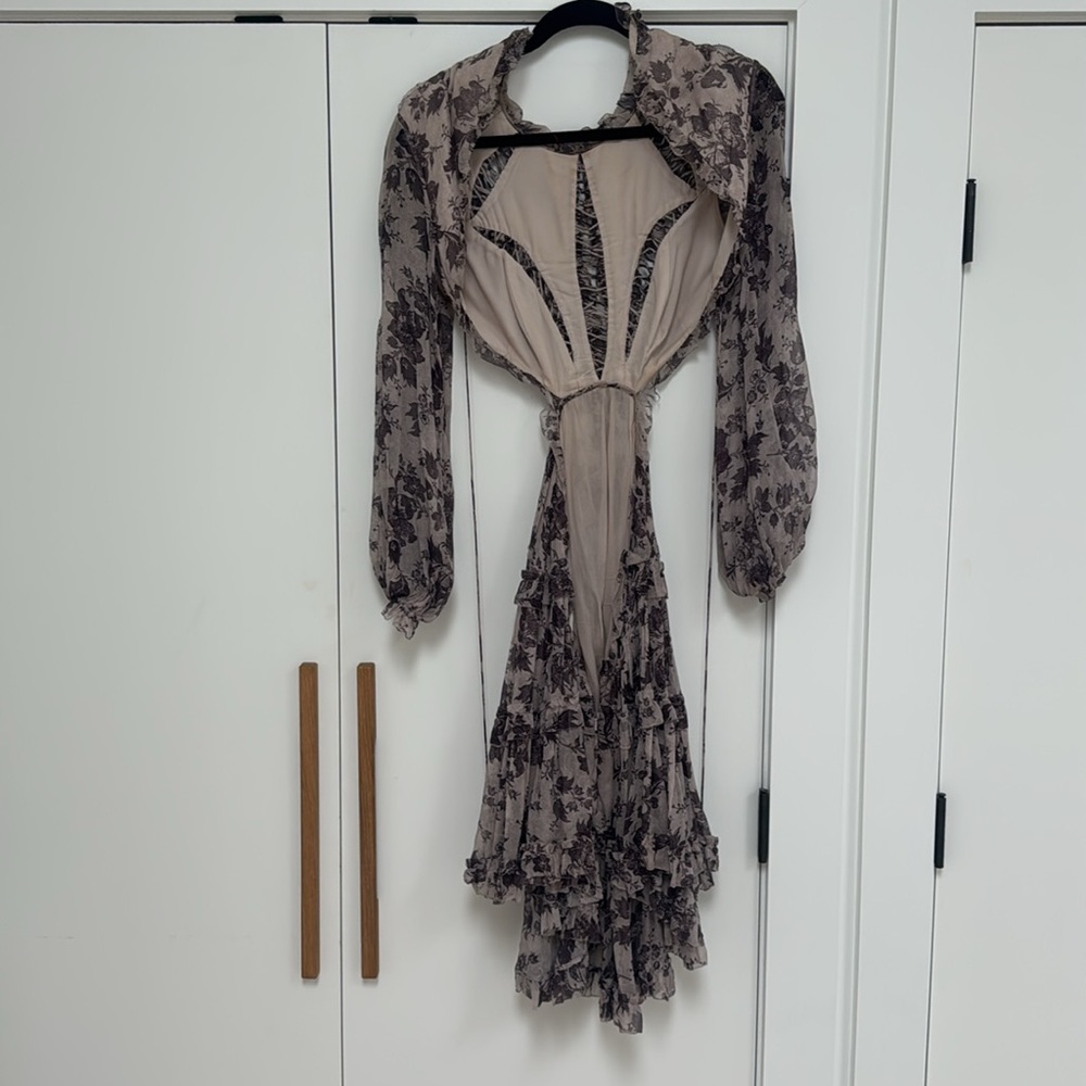 Zimmermann Cream and Brown Floral Ruffle Mini Dress Sz M - Picture 12 of 15